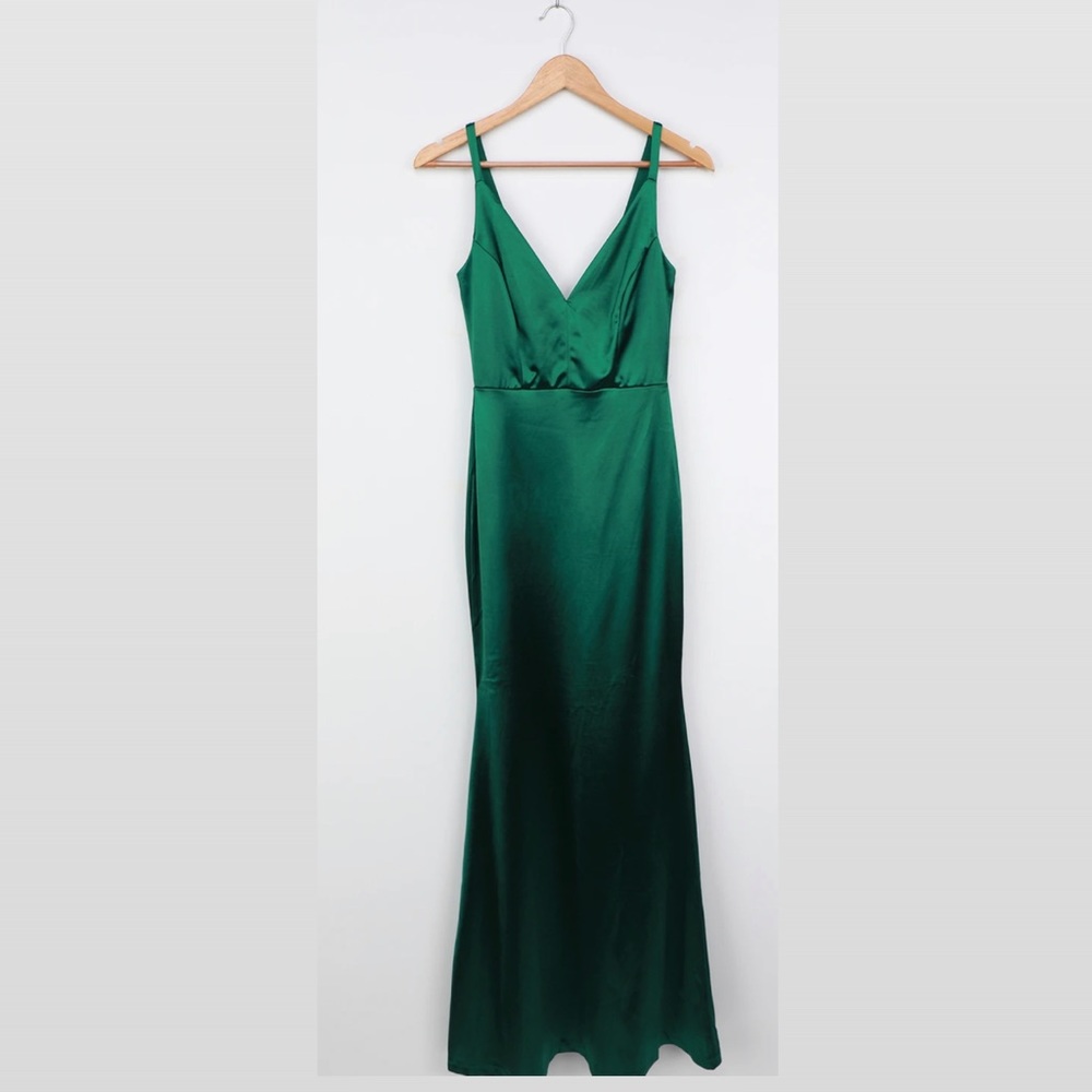 Lulus Melora Emerald green Satin Sleeveless Dress